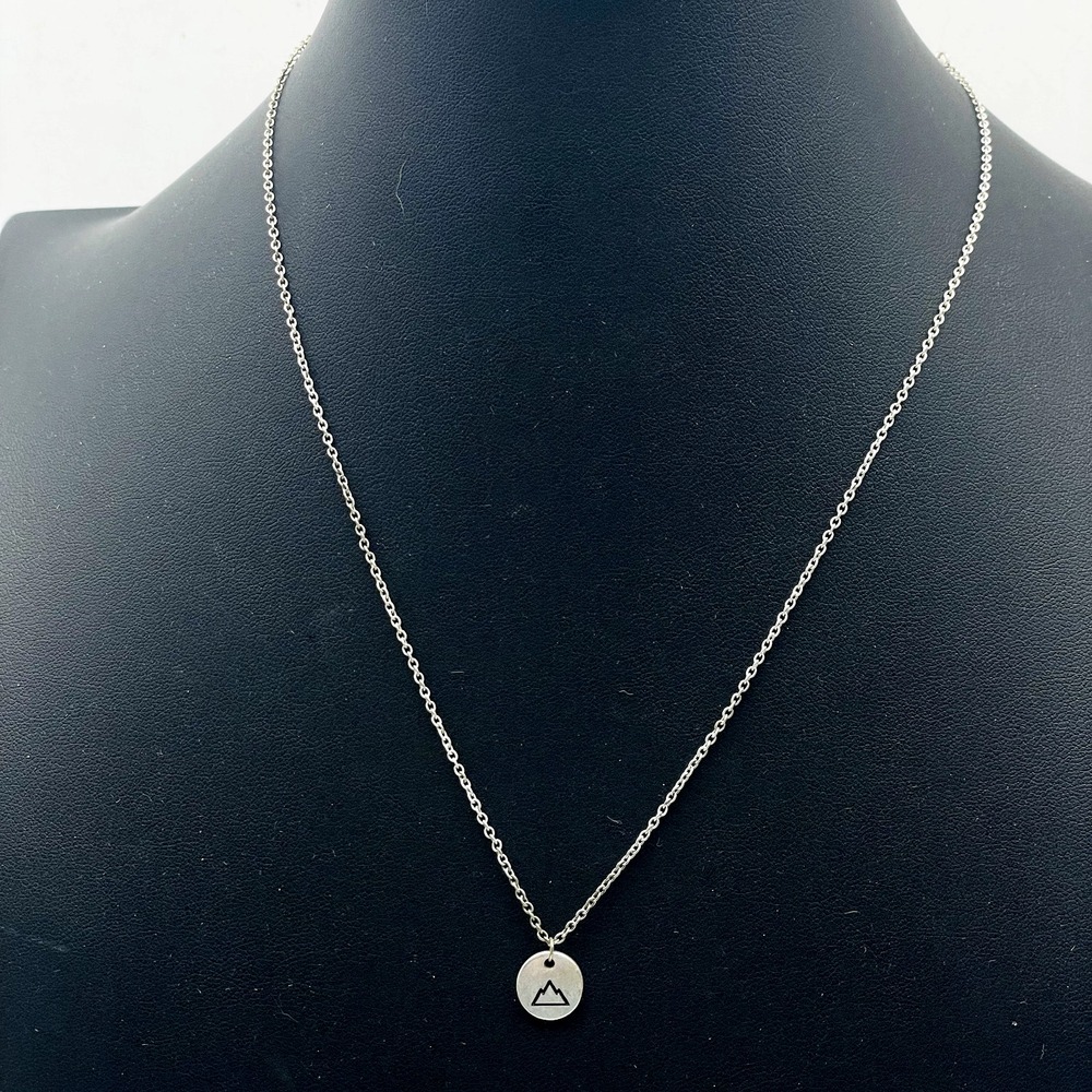Embossed Mountain Pendant Necklace Silver Tone Scenic Nature Landscape Dainty